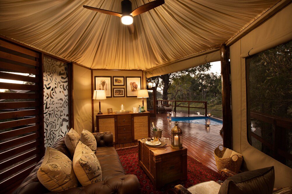 Restaurant and lounge area at Hamiltons Tented Camp in Mpumalanga