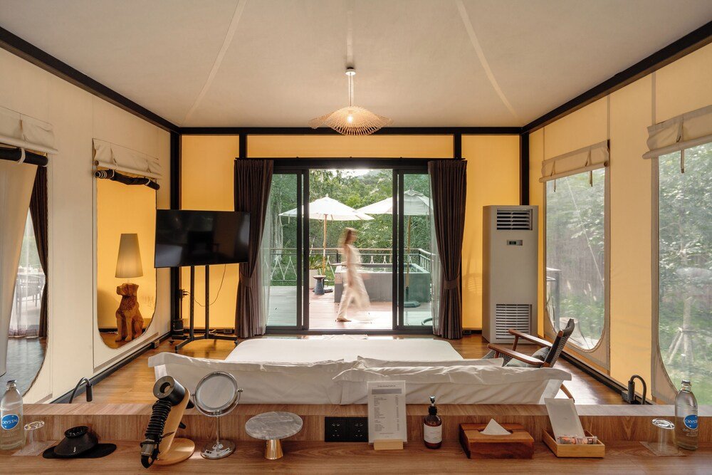 Firepit and outdoor seating at Te Mata Glamping in Khao Yai