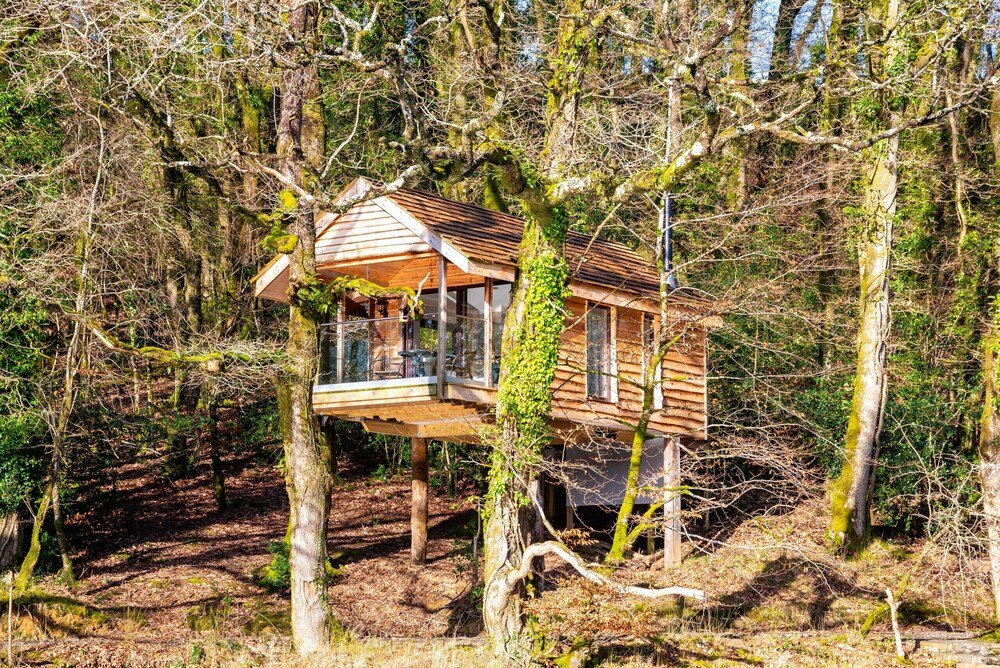 Yeworthy Eco-Treehouse among the trees above a private lake in Devon